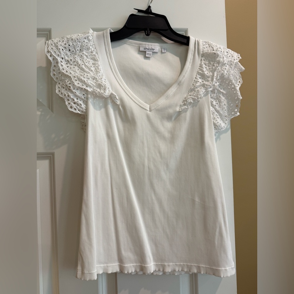 Chicos White Eyelet Sleeve Top